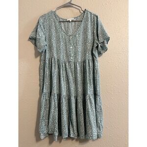 Böhme Sage Green Cottagecore Tiered Babydoll Y2K style Mini Dress W Med V-Neck